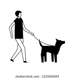 man walking with her pet dog