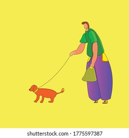 man walking with his dog flat design