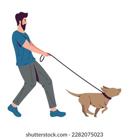 A man walking his dog with love over white