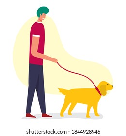 man walking with his dog vector illustration in flat style 