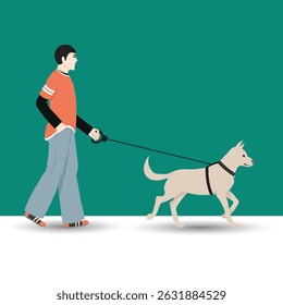 a man walking his dog, vector image