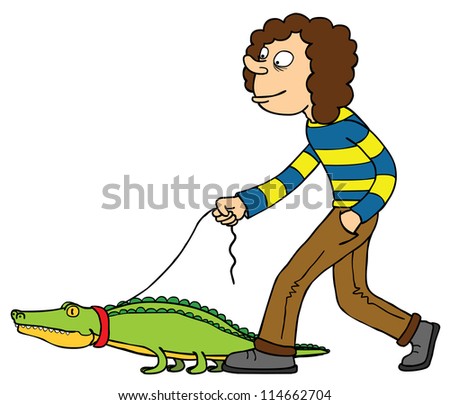 A man walking with his pet (Crocodile) The Crocodile & the man are separated in different layers.
