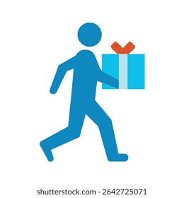 Man Walking Holding Large Wrapped Gift Box