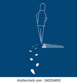 Man walking, Human Silhouette Leaving His Footprint. Vector, Illustration