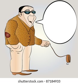 Man Walking an Imaginary Dog with Message Board Vector