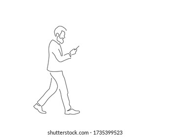 Dibujo de líneas aisladas para el hombre que camina, diseño de ilustraciones vectoriales.