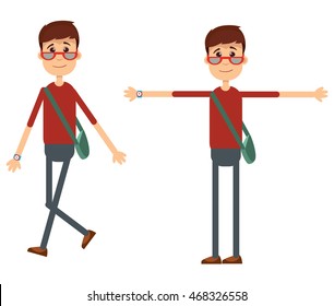 Man walking isolated. Man in red sweater. 