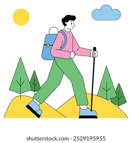 man walking and kiking illustration concept