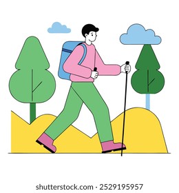 man walking and kiking illustration concept