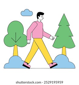 man walking and kiking illustration concept