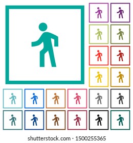 Man walking left flat color icons with quadrant frames on white background