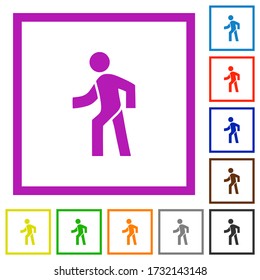 Man walking left flat color icons in square frames on white background