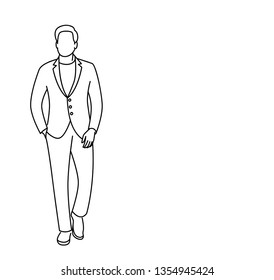 Man walking Line art vector silhouette.