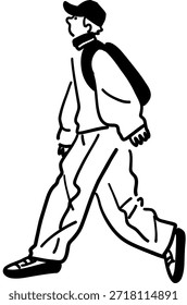 Homem andando Linha arte Vetor