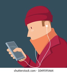 Man walking looking to the phone vector illustration. Working, internet, connected design concept