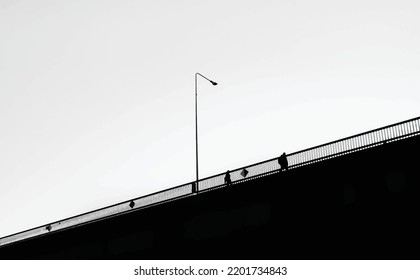 man walking the bridge  llustration drawing black  white