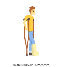 Man Walking On Crouches, Young Person With Disability Overcoming The Injury Living Full Live Vector Illustration