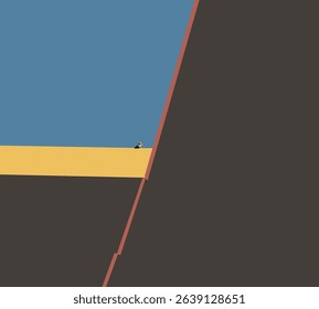 Man walking on modern museum building in downtown. Exterior architecture. Minimal art design.