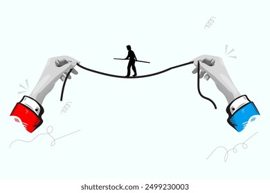 Man walking on a rope vector collage art template