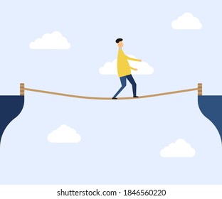 Man walking on rope walk way Vector illustration. Eps 10.