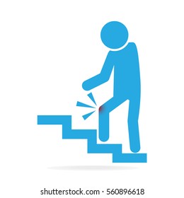 Man walking on stairs and injury of the knee . person injury symbol