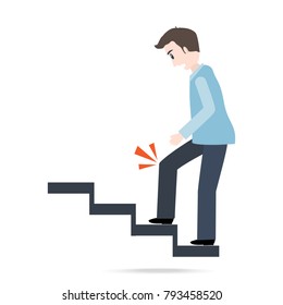 Man walking on stairs and injury of the knee . person injury icon