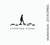 A man walking on stepping stones logo design vector icon illustration