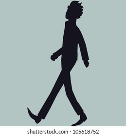 Man Walking On Street On Grey Vector Background