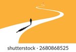 A man walking on a winding road towards the light at the end of the path