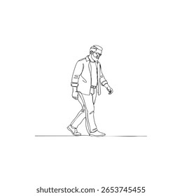 um homem caminhando uma arte de linha