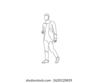 Man walking outline drawing illustration. Continuous line draw of man walking vector