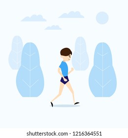 man walking in park blue illustration for web