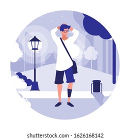 man walking in park in the city vector illustration design