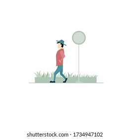 man walking in the park flat illustration design vector
