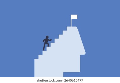 Man walking in the path of mind track to achieve success illustration