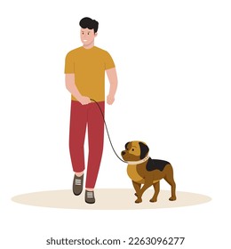 Man walking with pet. illustration for website, landing page, mobile app, poster and banner. Trendy flat vector illustration