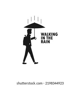 Man walking in the rain icon, sign or symbol, simple vector silhouette illustration.