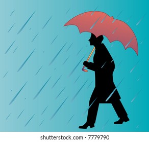 man walking in the rainwith umbrealla