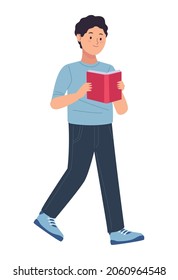 man walking reading book character