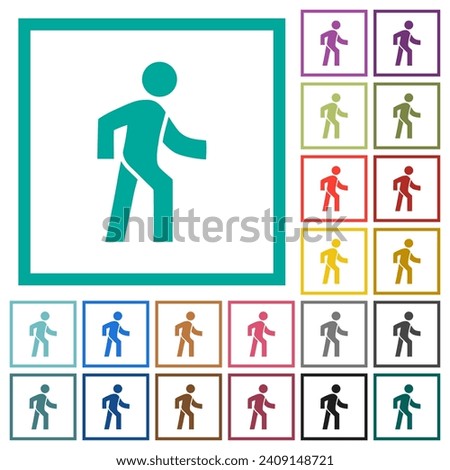 Man walking right flat color icons with quadrant frames on white background