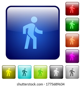 Man walking right icons in rounded square color glossy button set