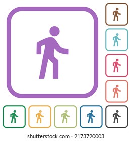 Man walking right simple icons in color rounded square frames on white background