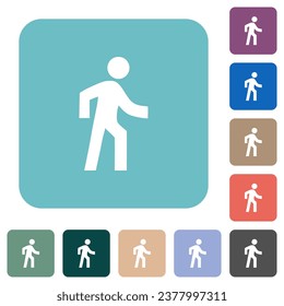 Man walking right white flat icons on color rounded square backgrounds