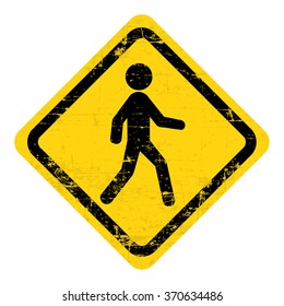 Man walking , road sign. Grungy, worn style