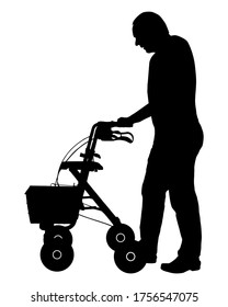 Man walking with rollator on white