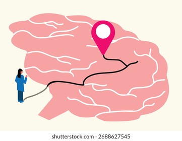 Ubicación de la ruta de caminata del hombre, ilustración del mapa del cerebro