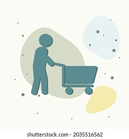 Man walking with shopping cart on multicolored background. Layers grouped for easy editing illustration. For your design.