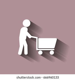 Man walking with shopping cart. Vector illustration  with shadow