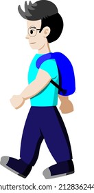 A man walking from side view,isolated over white.