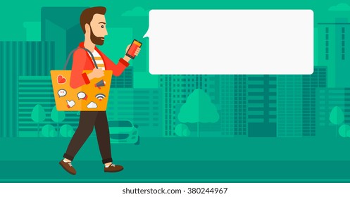 Man walking with smartphone.